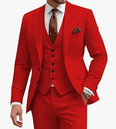 Men's slim fit three-piece suit in chemical fibre blend fabric for business wedding occasions