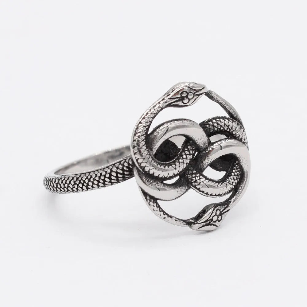 Titanium steel snake ring in retro style with steel colour, sizes 6 to 13.