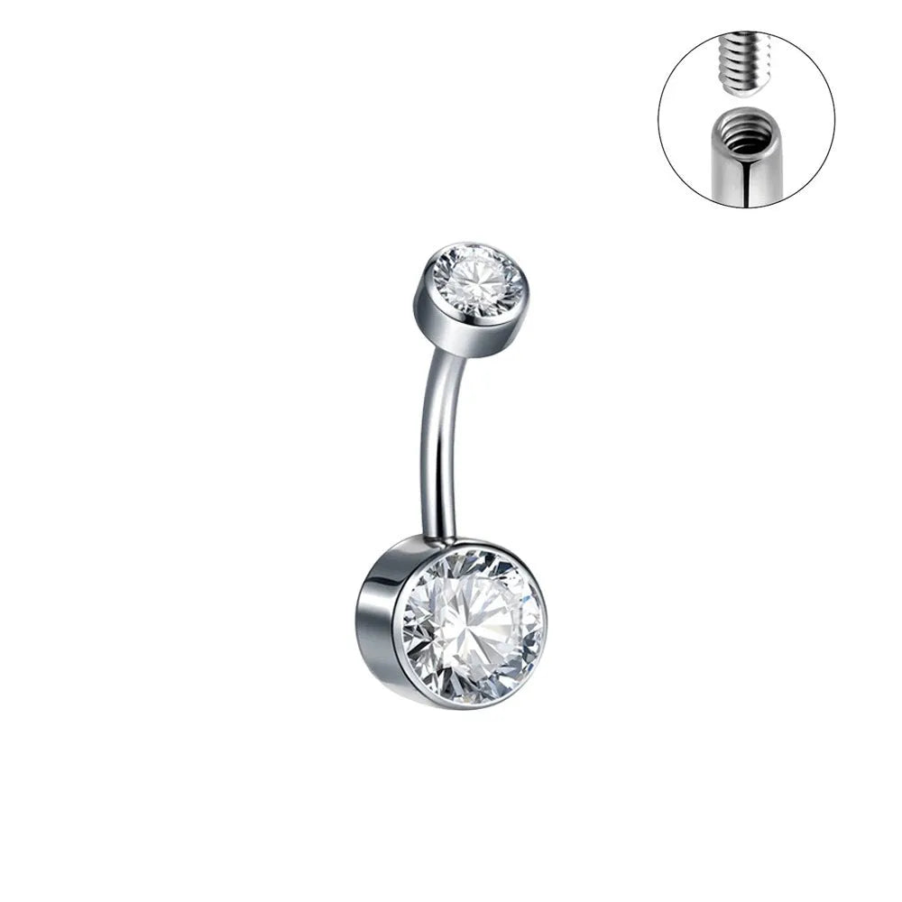 Titanium alloy double-headed navel stud with internal thread in various colours and sizes.