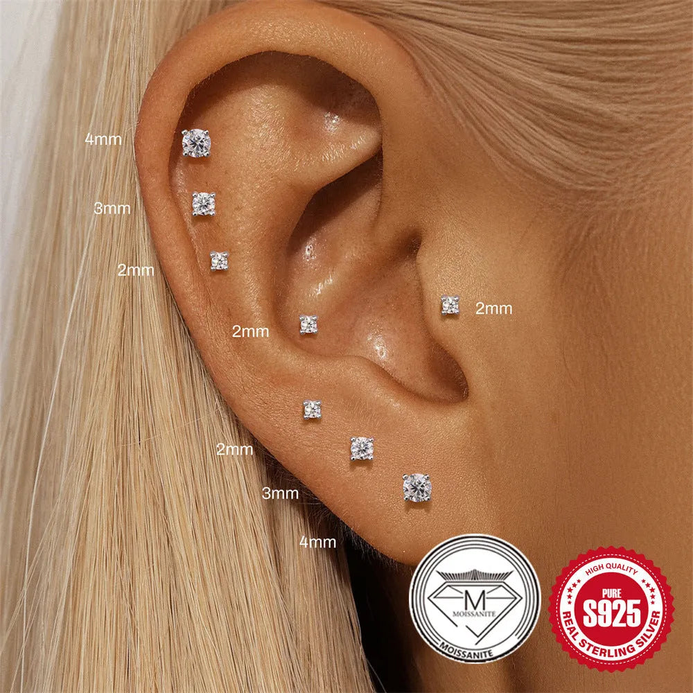 S925 sterling silver geometric petal stud earrings in 2mm, 3mm, and 4mm sizes
