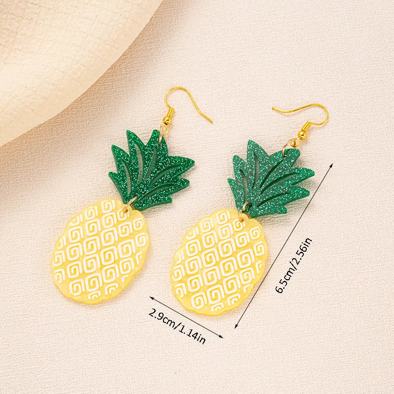 Acrylic drop earrings with a summer coconut artocarpus design on an alloy hook.