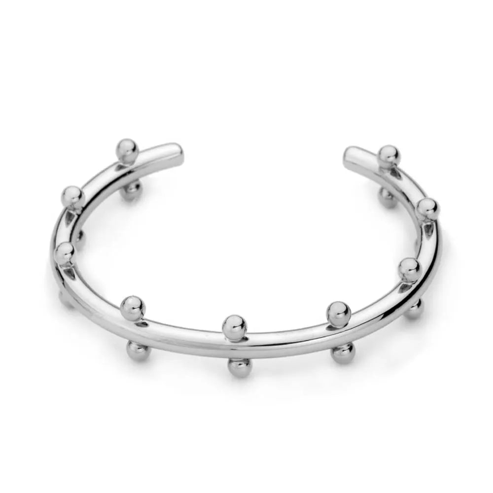 Stainless steel C-shaped bean bead charm with round rivet texture, shown in gold, steel, and steel gold colours.