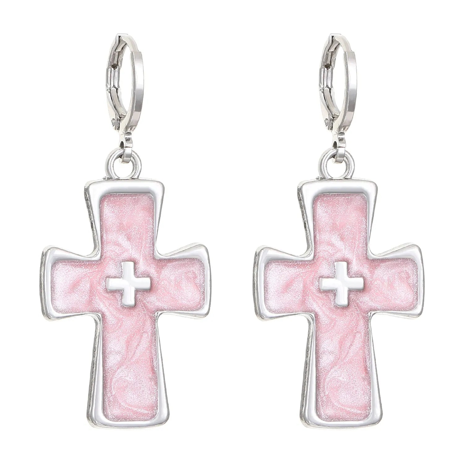 Women's alloy earrings with cross crystal design in antique silver, white, and bright black cat colour options