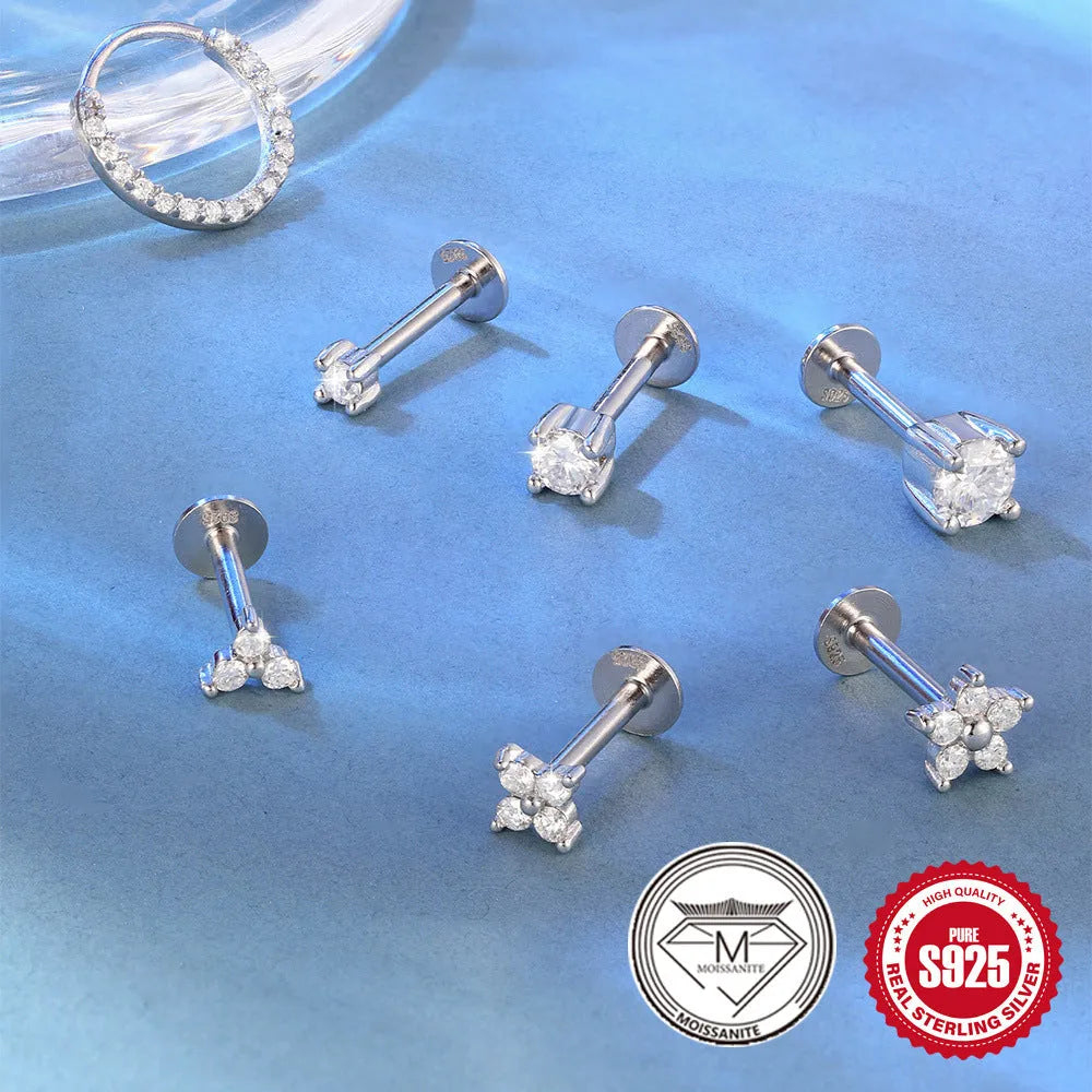 S925 sterling silver geometric petal stud earrings in 2mm, 3mm, and 4mm sizes