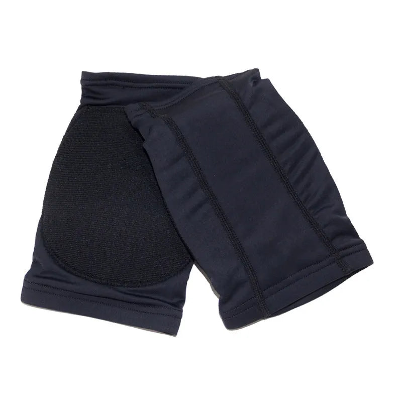 A pair of ballet dance knee pads for yoga exercise, shown in skin colour and black colour options.