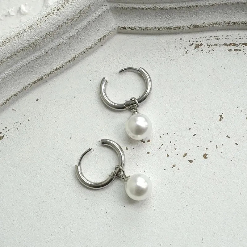 Pearl geometric drop earrings with titanium steel posts and alloy construction in hip-hop inspired design