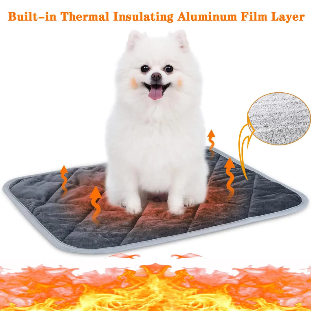 Grey cloth pet cushion showing multi-layer construction and four available size options