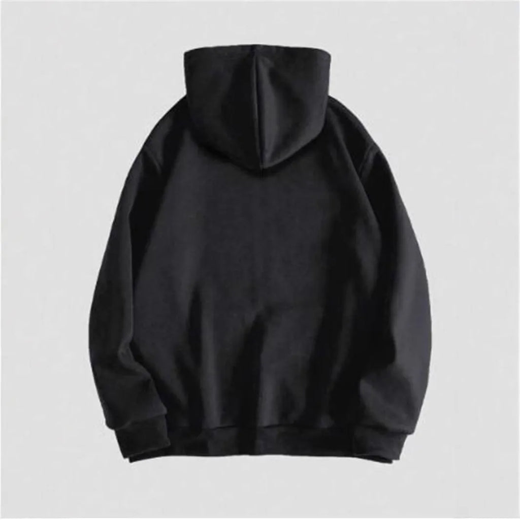 Men's black hoodie with a raised skull hot stamp print on the chest.