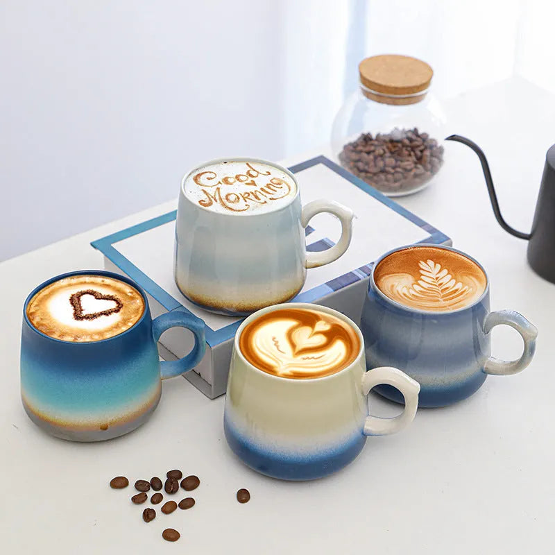 Large-capacity ceramic coffee mug with mild luxury retro style and 8.5cm height