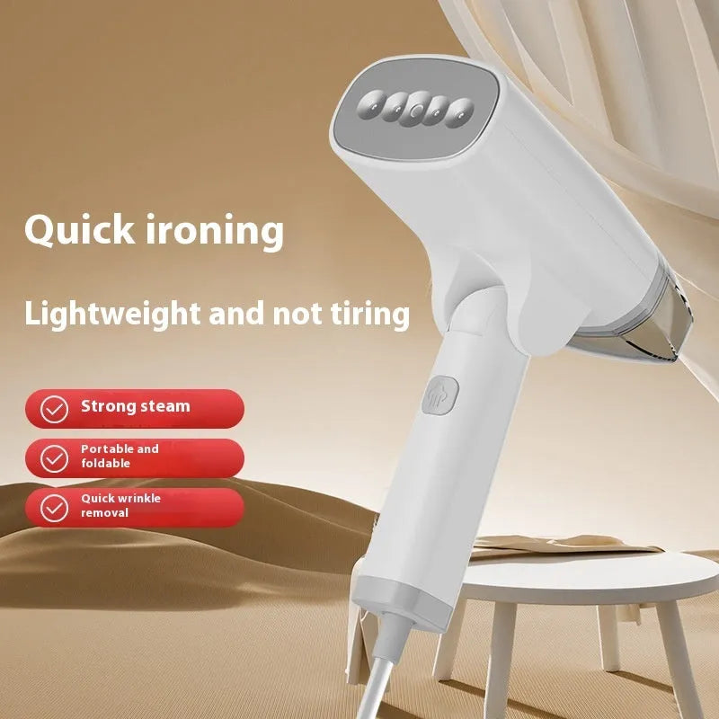 Blue handheld garment steamer with water tank and temperature controls