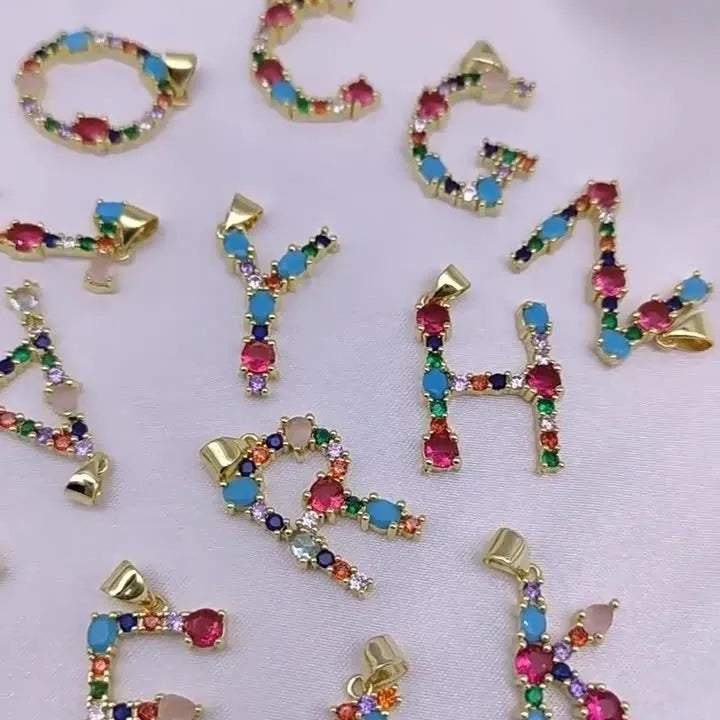 Copper micro-set zirconium English letter initial pendant with matching chain, light luxury style