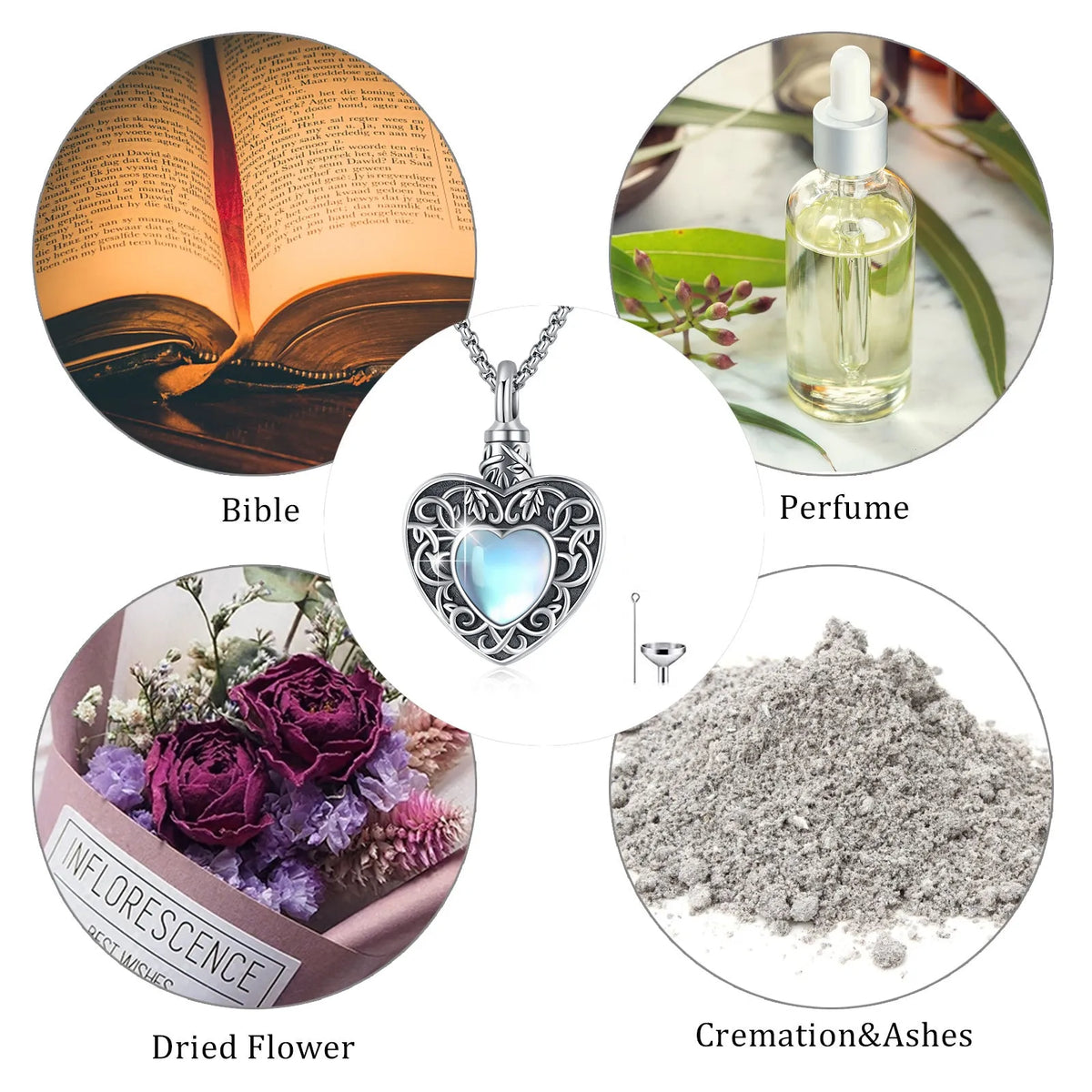 925 silver heart urn necklace with moonstone and 18 inch chain plus 2 inch extender
