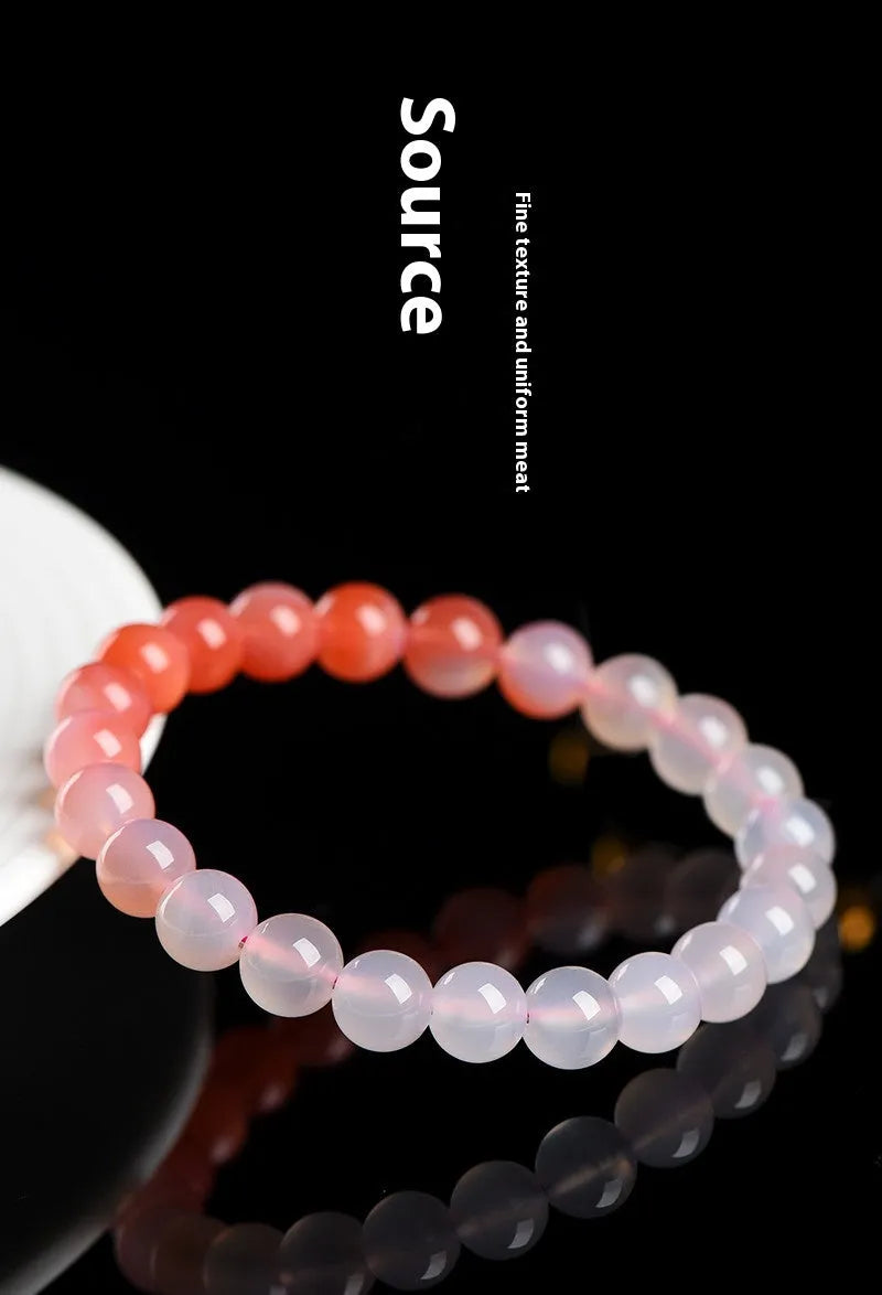 Natural Gradient Yanyuan Agate Bracelet with geometric beads in salt source colour, showing bead size options.