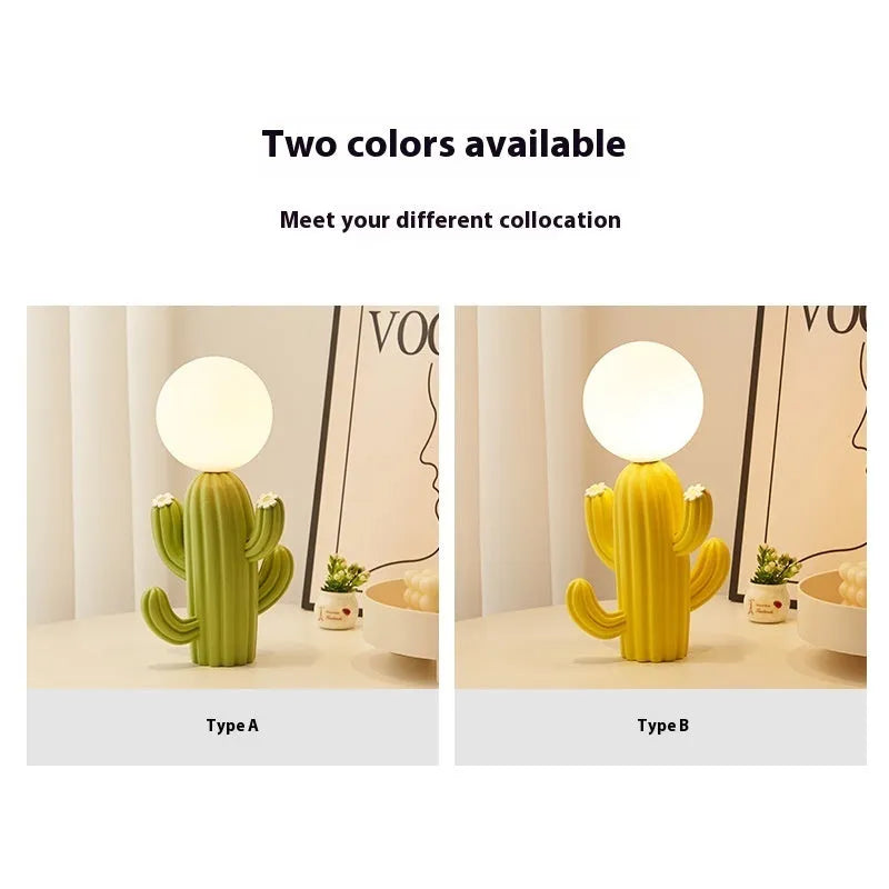 Green cactus button 3W plug-in bedside lamp on a modern nightstand