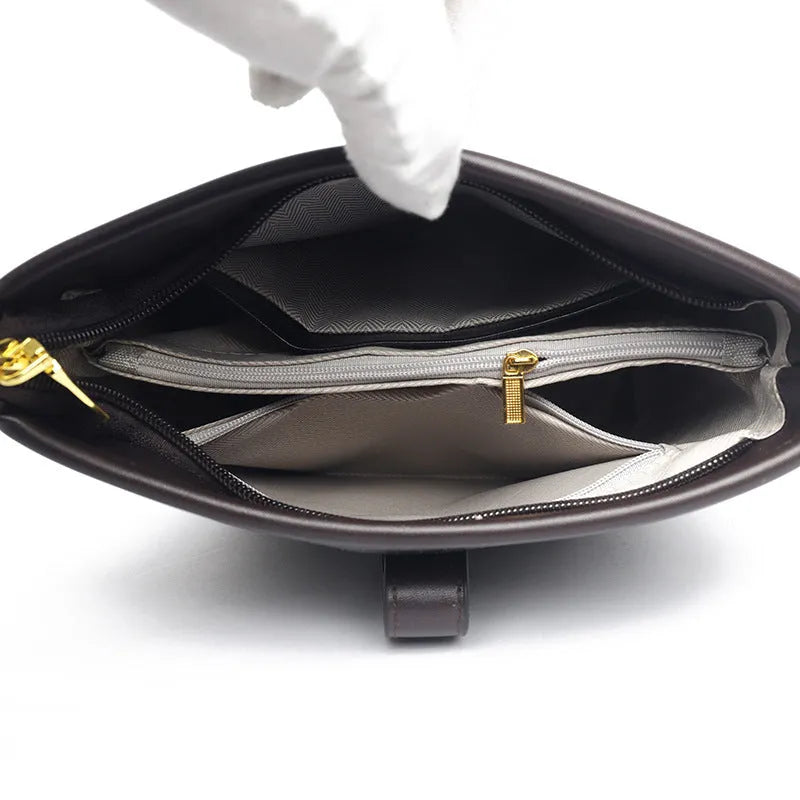 Korean-style soft PU bucket bag with dual shoulder straps in black or brown colour