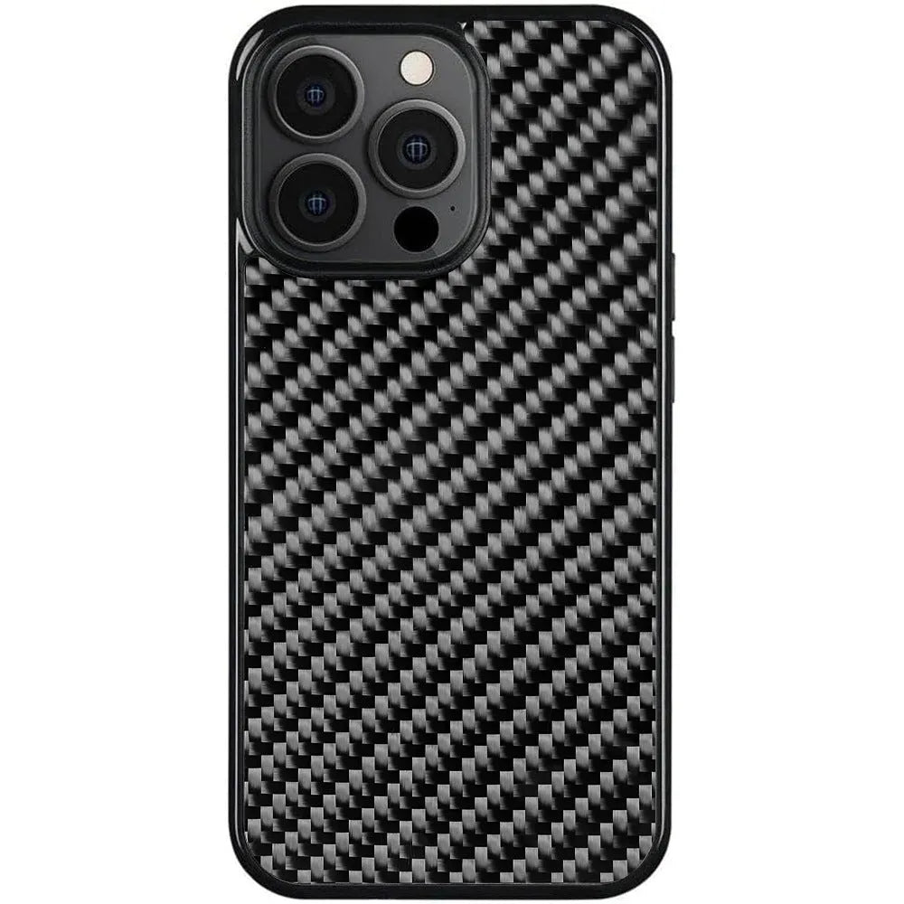 Carbon fiber 3K twill phone case for iPhone, all-inclusive TPU cover in blue, purple, or red, magnetic or non-magnetic.