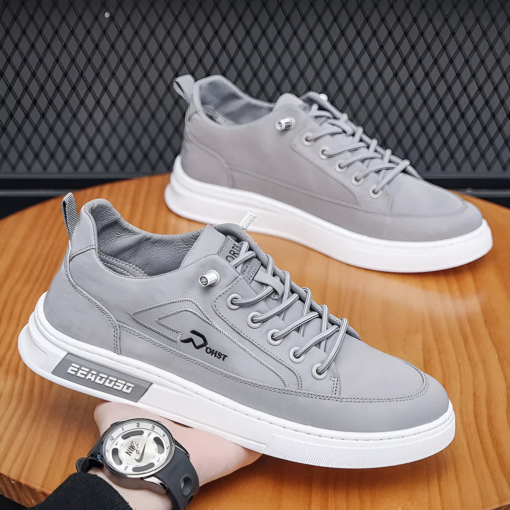 Men's grey canvas casual shoes with leather lining and rubber sole