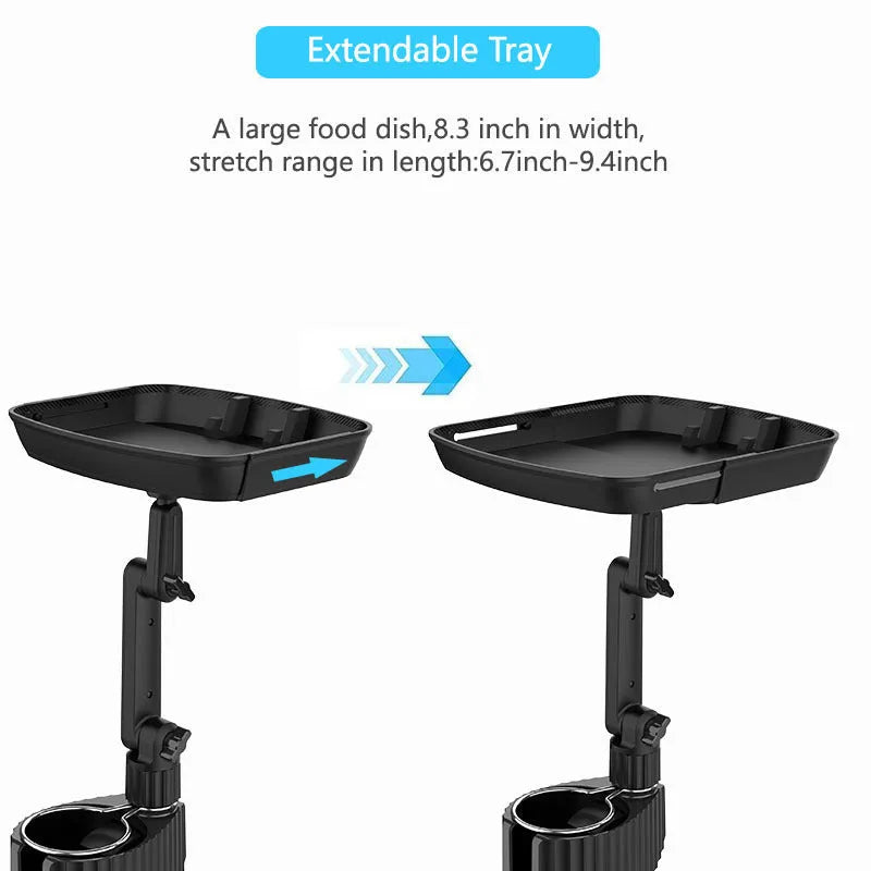 Plastic black vehicle food storage rack installed on car seat middle position with adjustable telescopic section