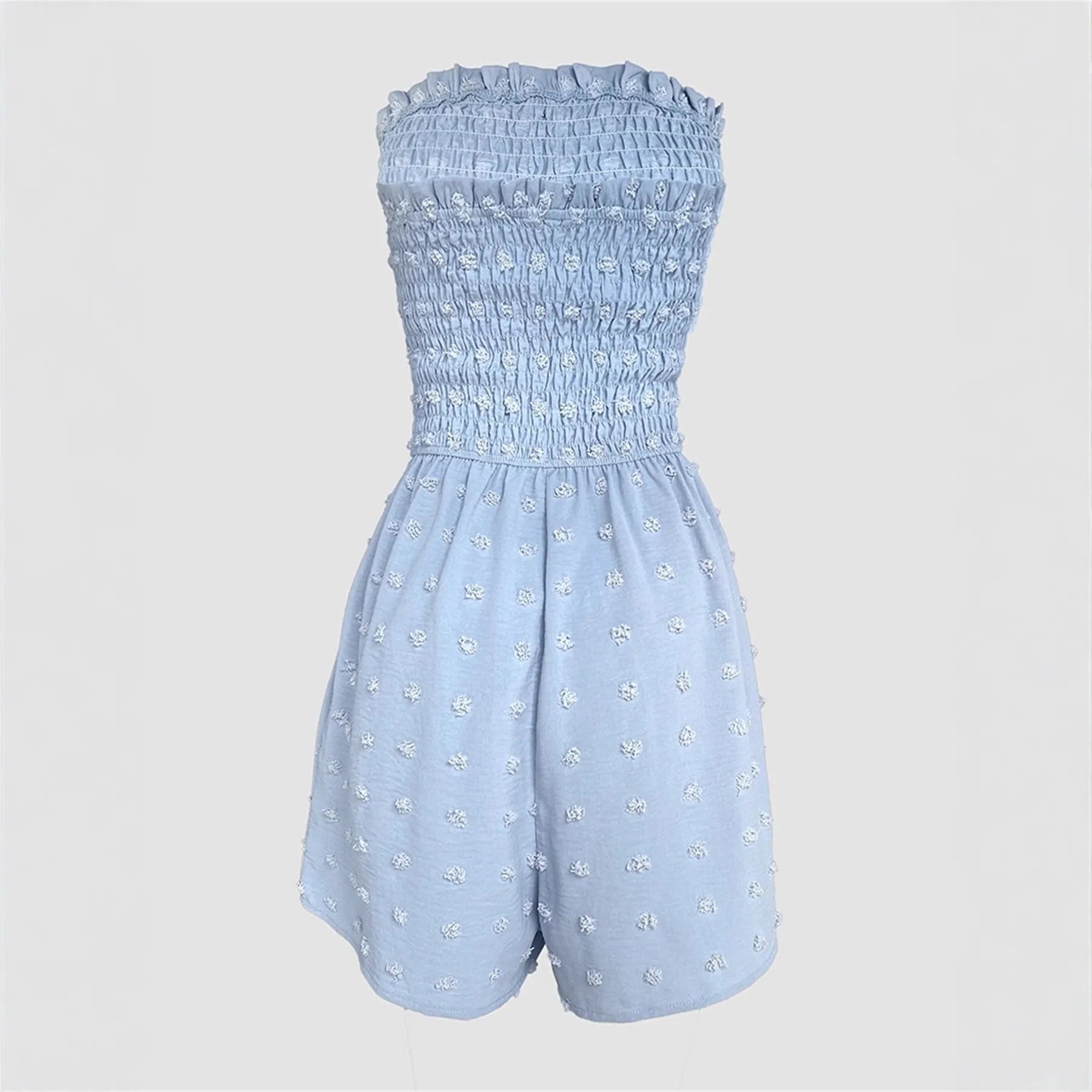 Women's solid colour off-shoulder jumpsuit with button front in polyester fabric with micro elasticity