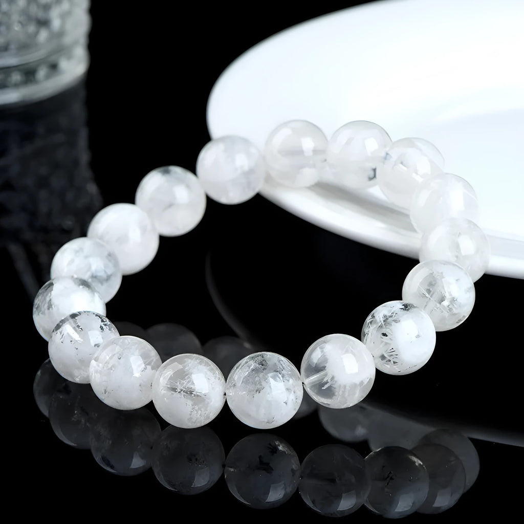 Women's crystal bracelet with natural blizzard snowflake pattern round beads in geometric design