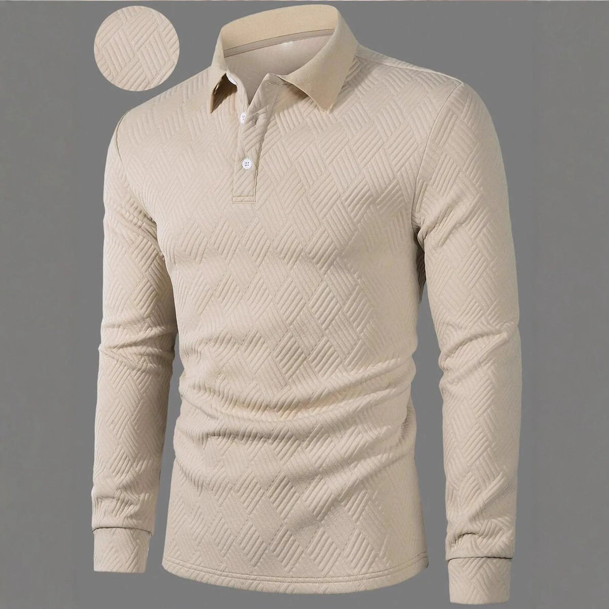 Men's long sleeve polo shirt, loose fit, solid colour, lapel collar, polyester, casual daily top