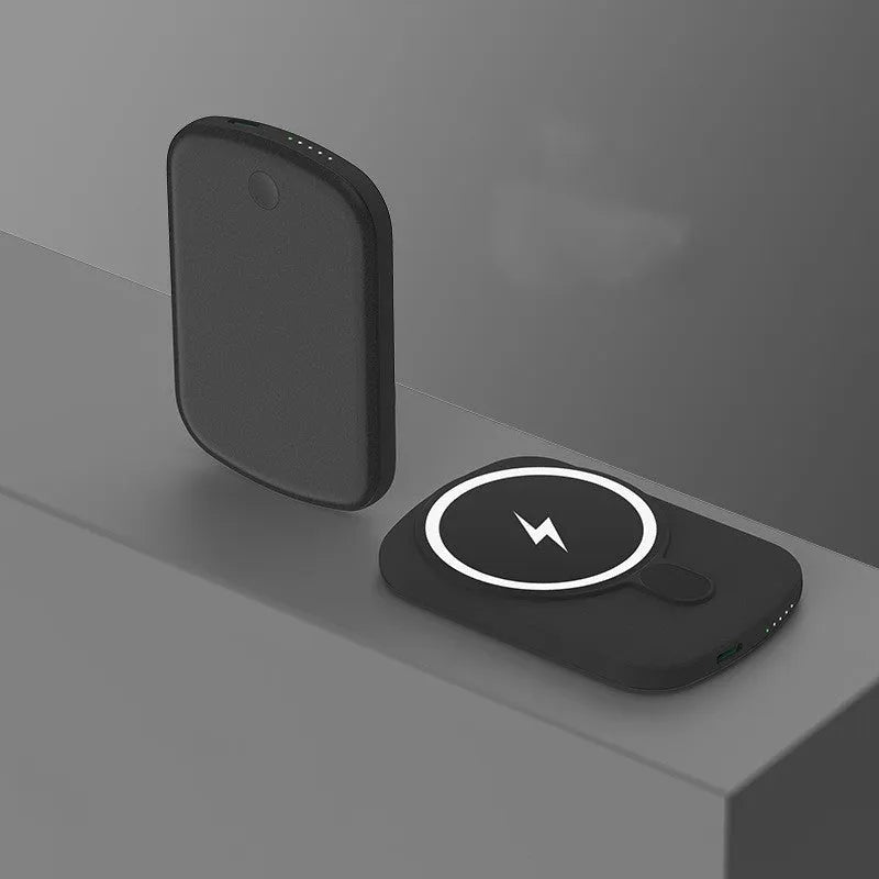 MagSafe magnetic wireless power bank in choice of colours and capacities on a table.