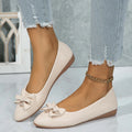 Women's beige casual loafers with bowknot detail and shallow mouth slip-on design