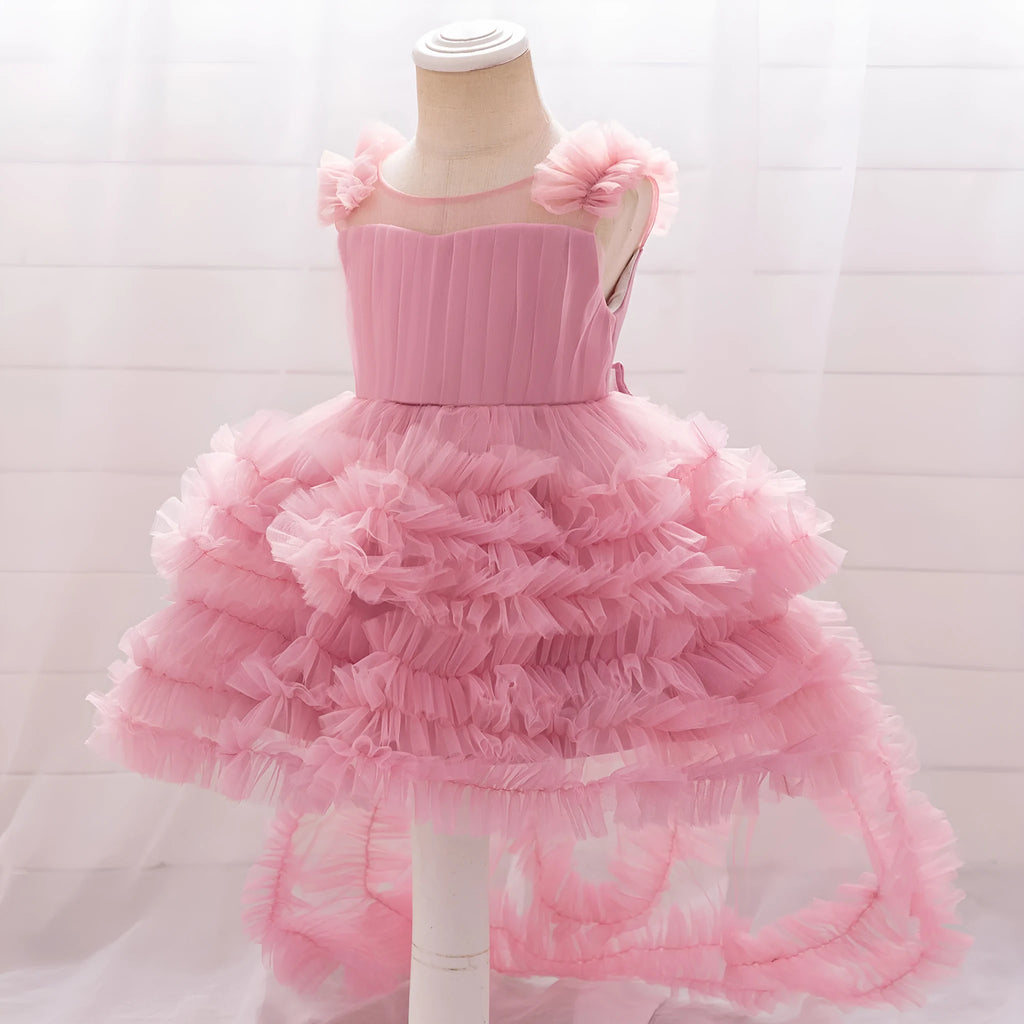 New children's sleeveless mesh long dress in bean pink for girls, suitable for height 70cm to 110cm
