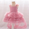 New children's sleeveless mesh long dress in bean pink for girls, suitable for height 70cm to 110cm