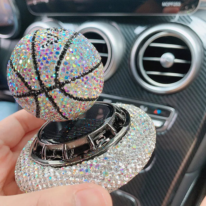 Solar car perfume decoration rotating ball ornament with rhinestones, solid aromatherapy, 8cm x 8cm, red white blue