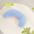 U-shaped blue cat pillow with adjustable fabric collar for pet cervical support