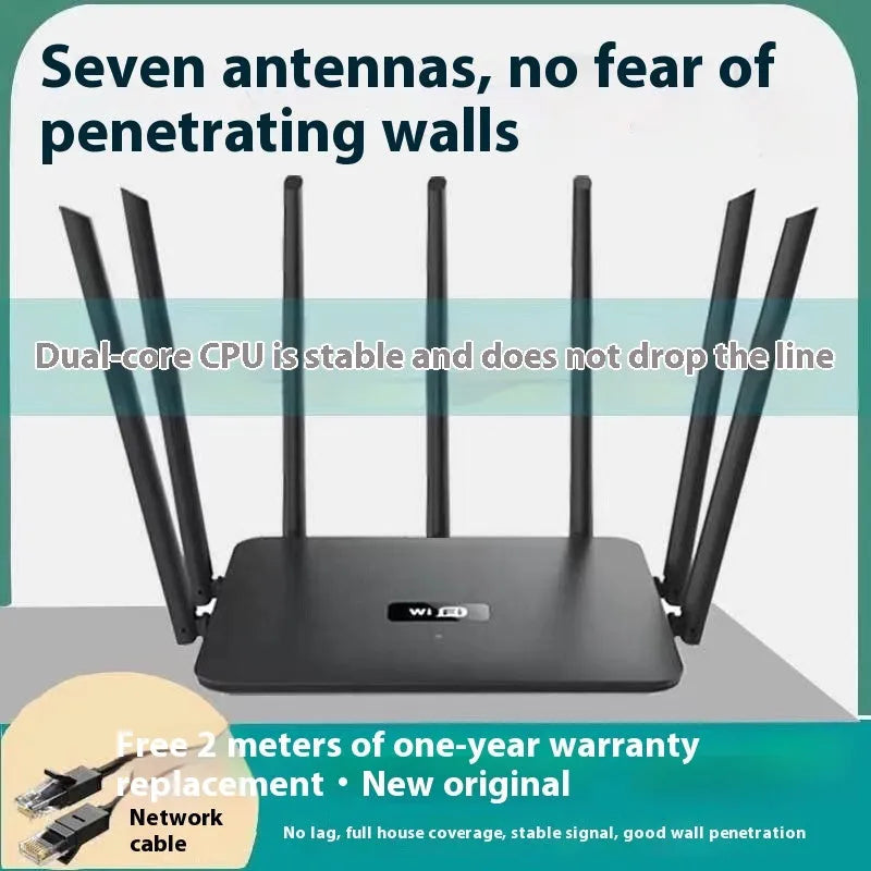 Black and white dual-band 5G gigabit router with multiple antennas for whole-house wall-through WiFi coverage