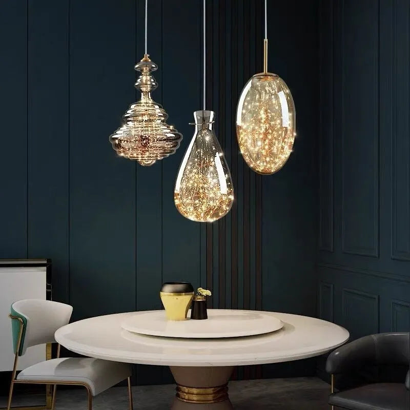 Modern simplicity style glass chandelier LED ceiling lamp with long adjustable cord