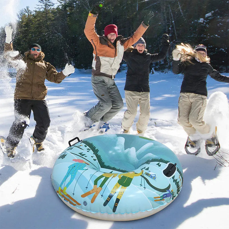 Creative printed PVC winter ski ring toy in flame red, blue, or mountain design for snow games.