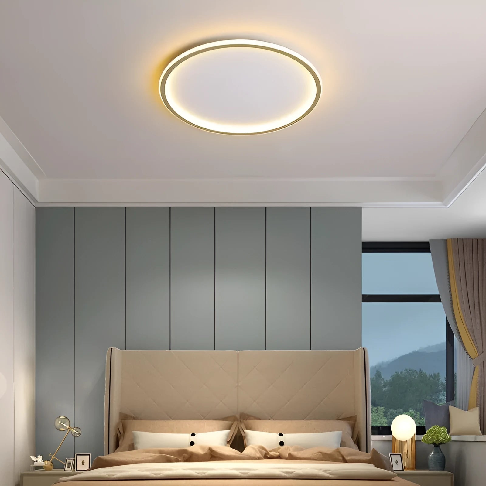 Modern minimalist LED ceiling lamp in gold finish with stepless dimming control