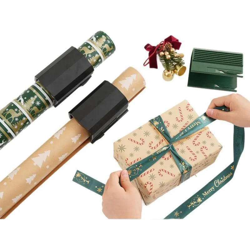 Plastic paper cutter for roll paper and scrolls in black, red, or green colour