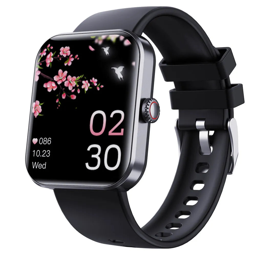 F57L sports watch with heart rate and blood pressure display on a wrist with a silicone strap