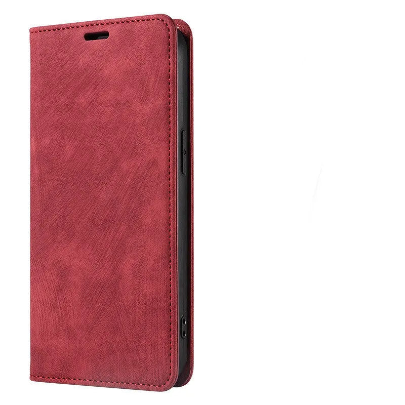 Magnetic flip leather phone case for iPhone shown closed, displaying the lake green colour and secure front flap.