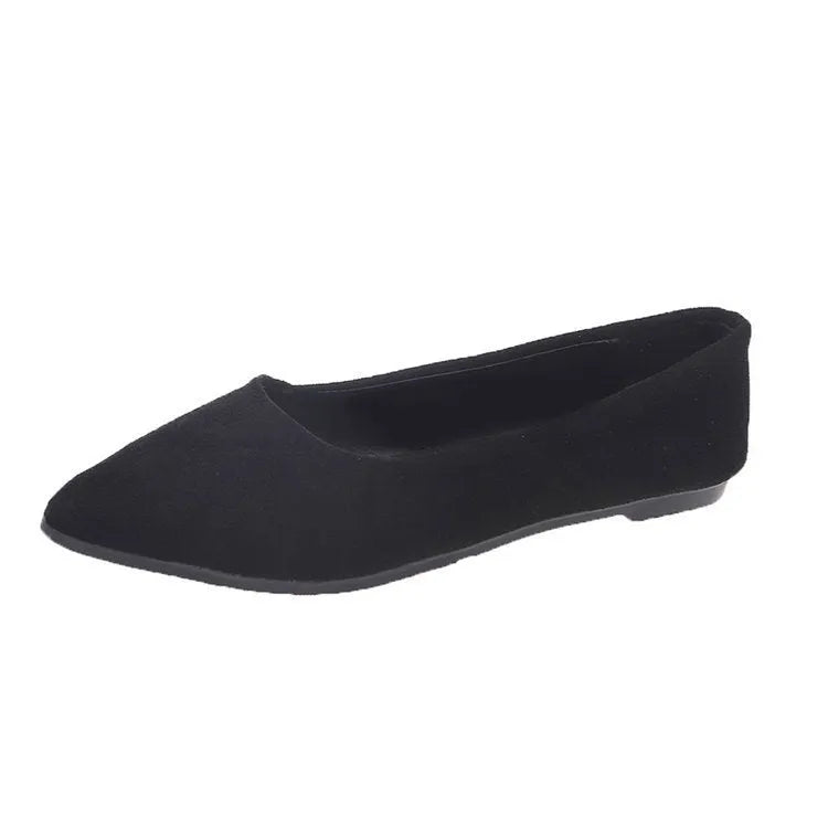 Women's leopard print flat pumps with a pointed toe, low heel, and cotton upper on a rubber sole.