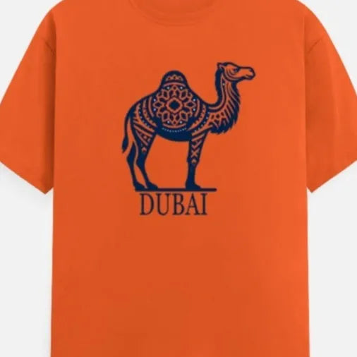 Orange cotton summer t-shirt with loose fit, short sleeves, and round neck