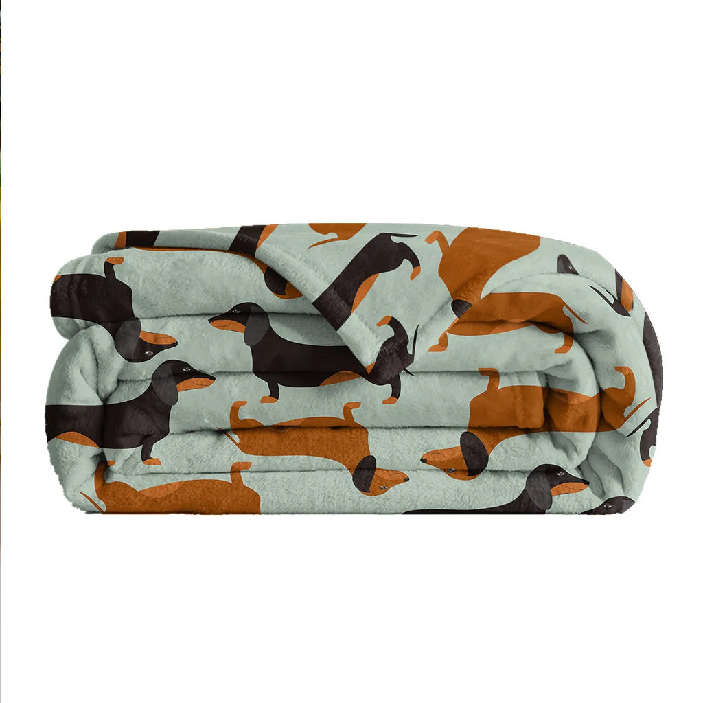 Green flannel sausage blanket with cute pet print, 75x100cm, soft and fluffy for sofa or camping use