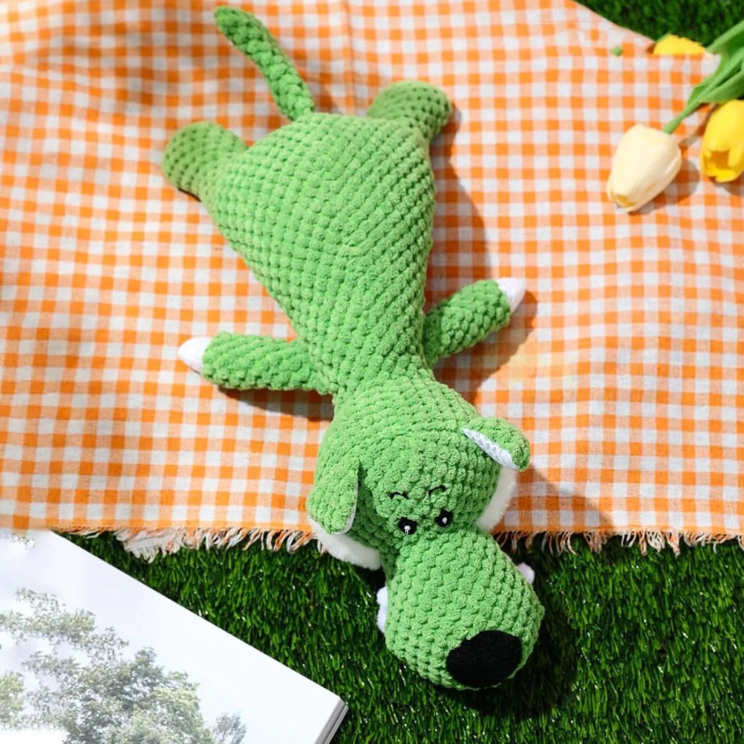 Animal shaped plush dog chew toy with corn kernel texture design for teeth cleaning