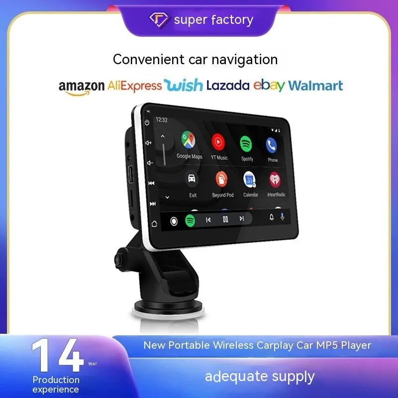 Wireless CarPlay car navigator with 7-inch screen and reversing camera on dashboard
