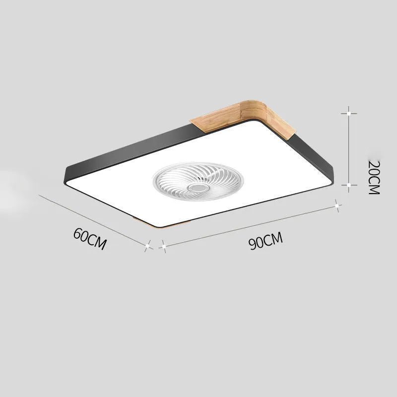 Nordic ceiling fan with light in solid wood rectangular, round, and square frame options.