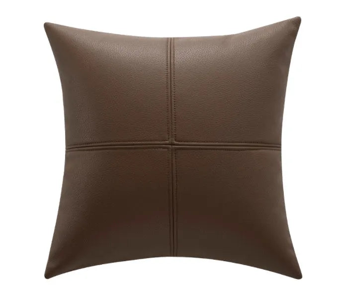 Soft cowhide leather solid colour pillow cover in a neutral shade on a sofa