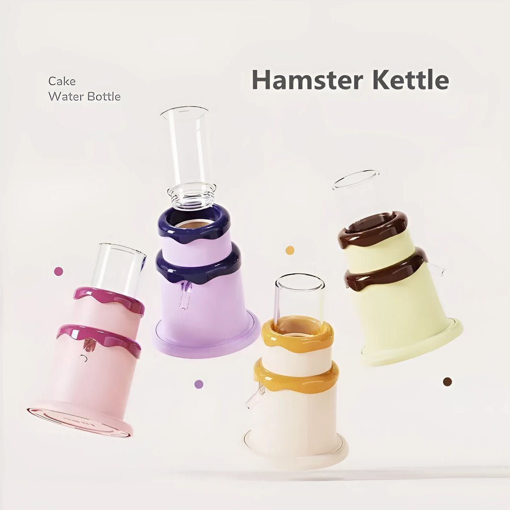 Cream cake hamster kettle 125ml small pet drinker in green, pink, purple, or yellow, 103.5 x 122mm