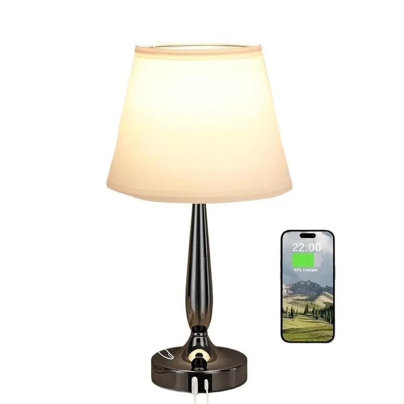 Decorative table lamp with touch dimming and metal lamp holder, small bedside night lamp in grey black or white
