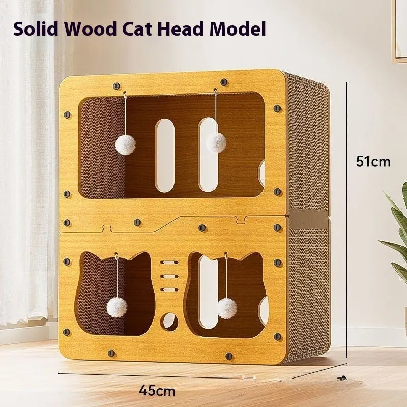 Double-layer cat scratching board combined with a cat nest bed in a primary colour, cute design.
