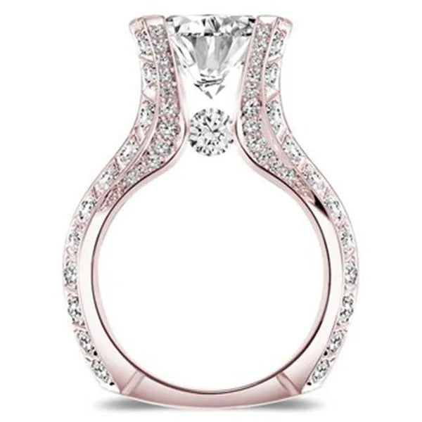 Rose gold electroplated oval zircon engagement ring in geometric alloy design, sizes 5 to 11