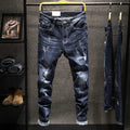 Men's dark blue and light blue skinny fit jeans with micro-elastic denim fabric.